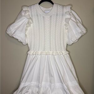 Elegant White Ruffle Sleeve MABLE Mini Dress